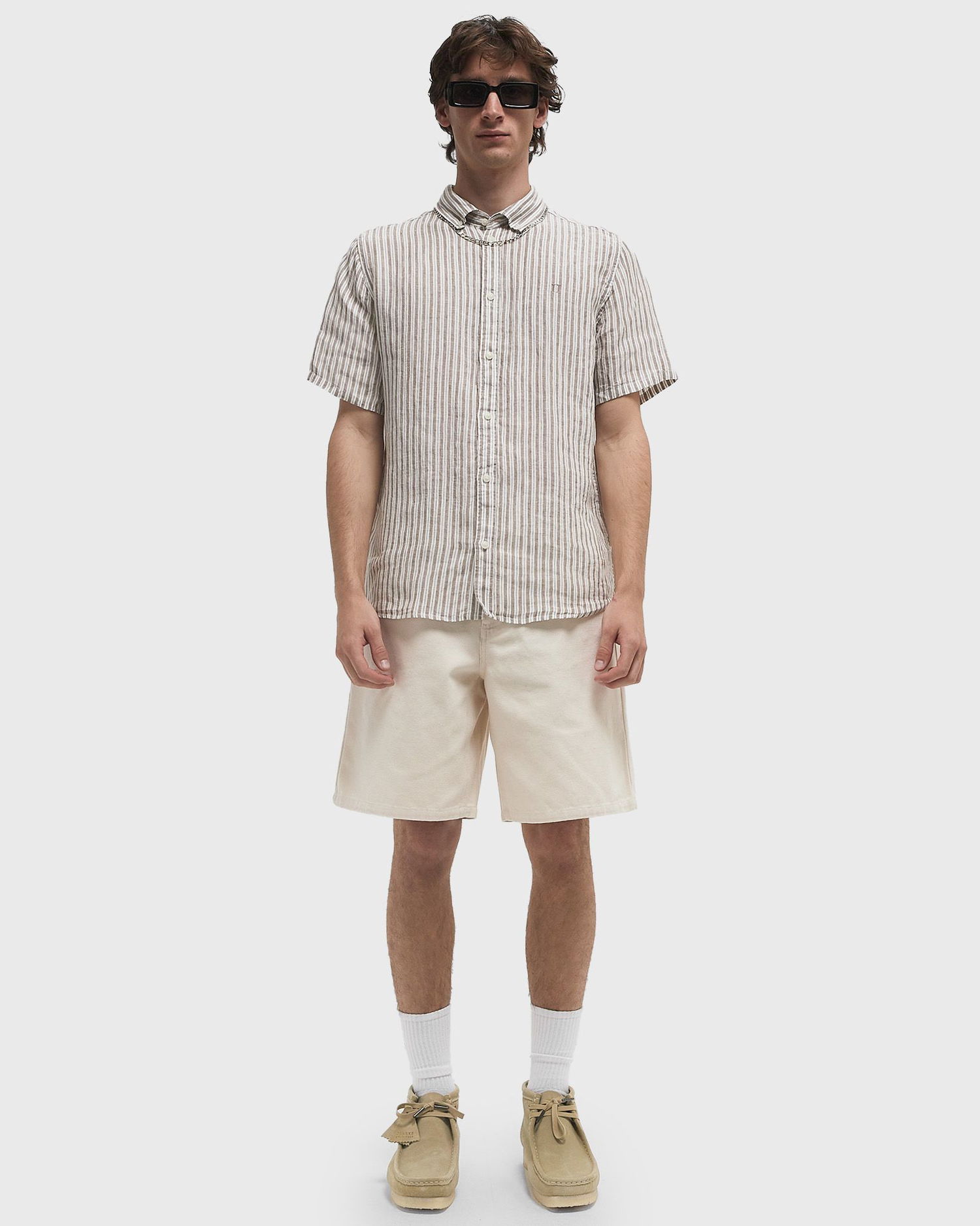 Skjorte Les Deux Kris Linen Short Sleeve Shirt Beige | LDM401053-218855, 1