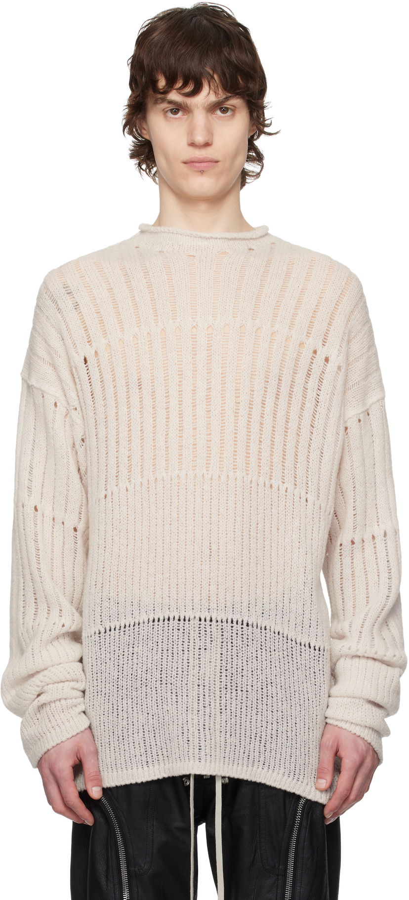 Sweater Rick Owens Rick Owens Hollywood Oversized Knit Sweater Beige | RU01E5681 KGRID