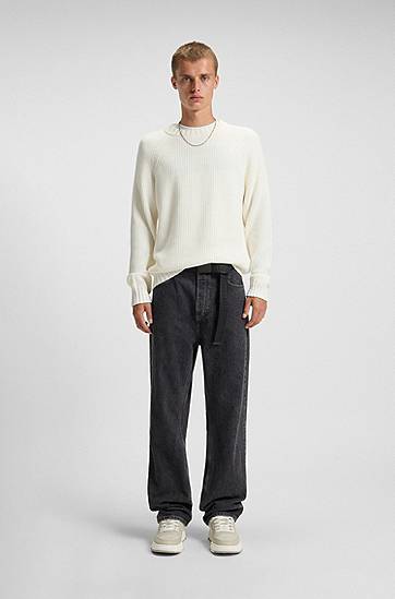Sweater BOSS Rib-knit crew-neck sweater in cotton Hvid | 50551398, 1
