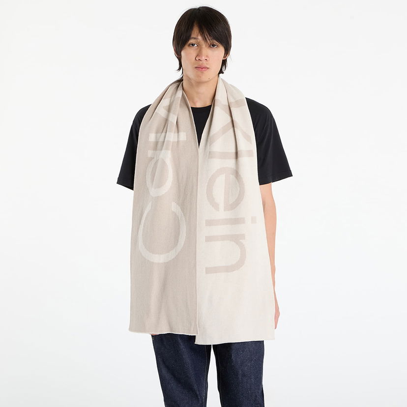 Tørklæde CALVIN KLEIN Calvin Klein Bold Logo 2-Tone Wool Scarf Beige | LV04D8030G 67U