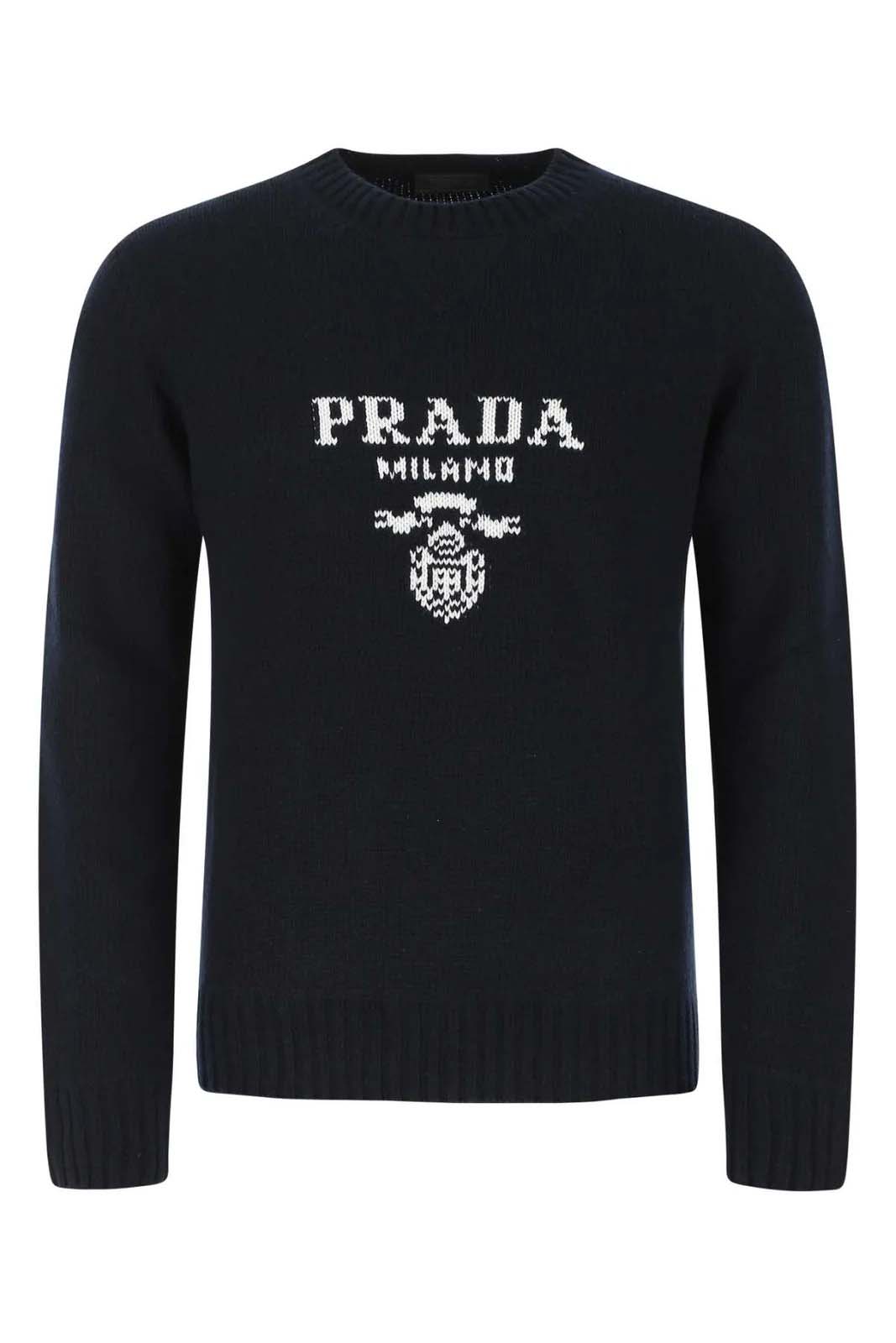 Sweater Prada Intarsia Logo Knit Crewneck Sort | UMB223S2111YMW-F0002, 0