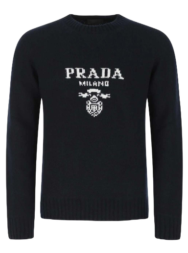 Sweater Prada Intarsia Logo Knit Crewneck Sort | UMB223S2111YMW-F0002