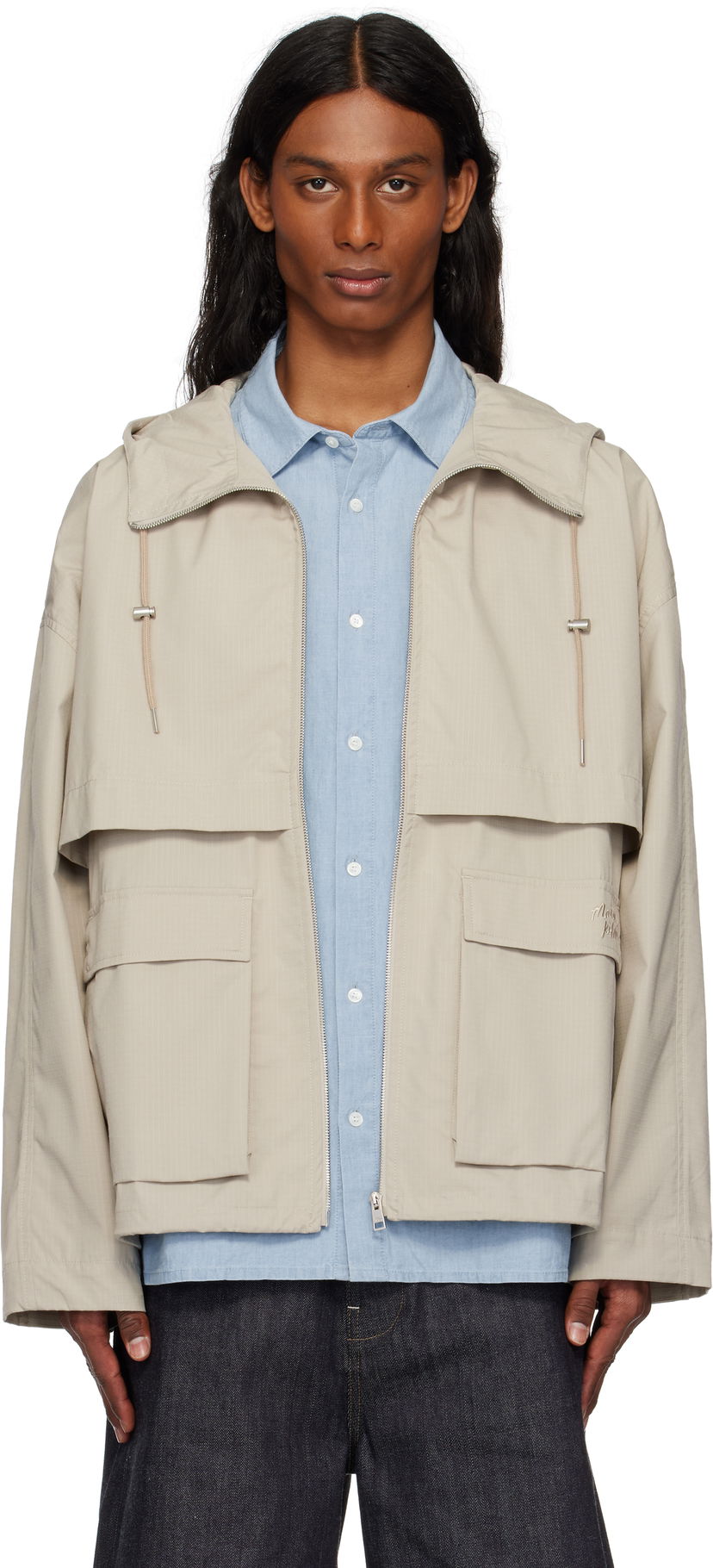 Vindjakke MAISON KITSUNÉ Maison Kitsuné Hooded Windbreaker Jacket Beige | OM02113WW9056