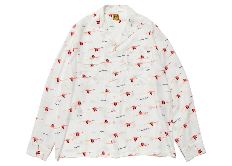 Skjorte Human Made Open Collar Flamingo Print Shirt Hvid | HM25SH010