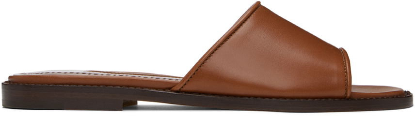 Tilbehør Manolo Blahnik Manolo Blahnik Safinanu Leather Slide Sandals Brun | 124-2668, 0