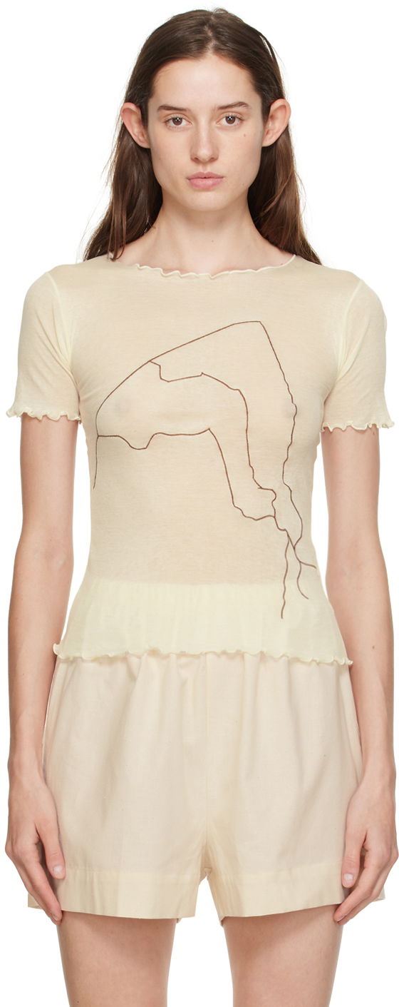 T-shirt Baserange Baserange Aroostook Lettuce Edge T-Shirt Beige | TOAR-CG-000
