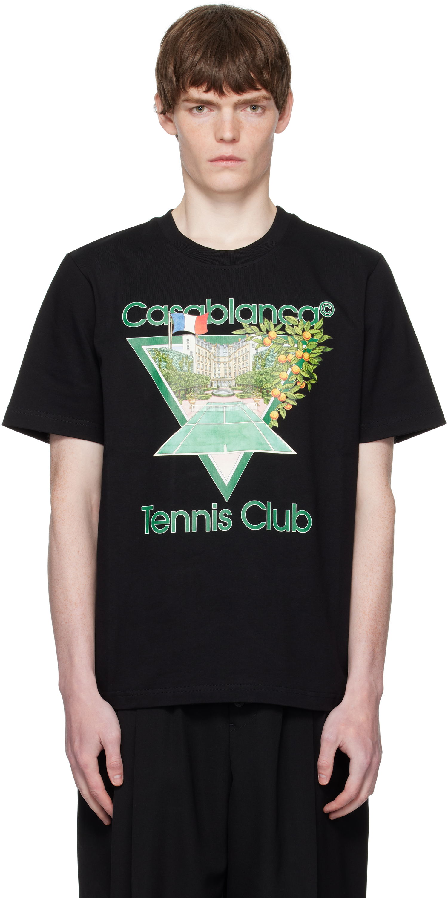 T-shirt Casablanca Casablanca 'Tennis Club' Icon Short-Sleeve T-Shirt Sort | MPF25-JTS-001-21-EX-FLANNELS, 0