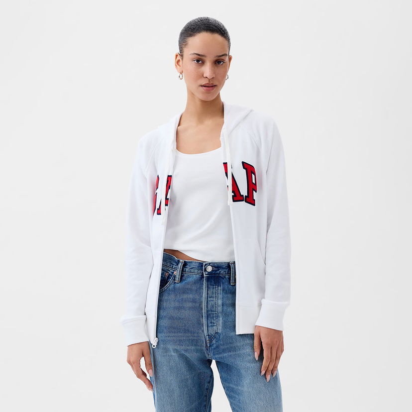 Sweatshirt GAP Fullzip Logo Hoodie Optic White V6 Hvid | 870536-04