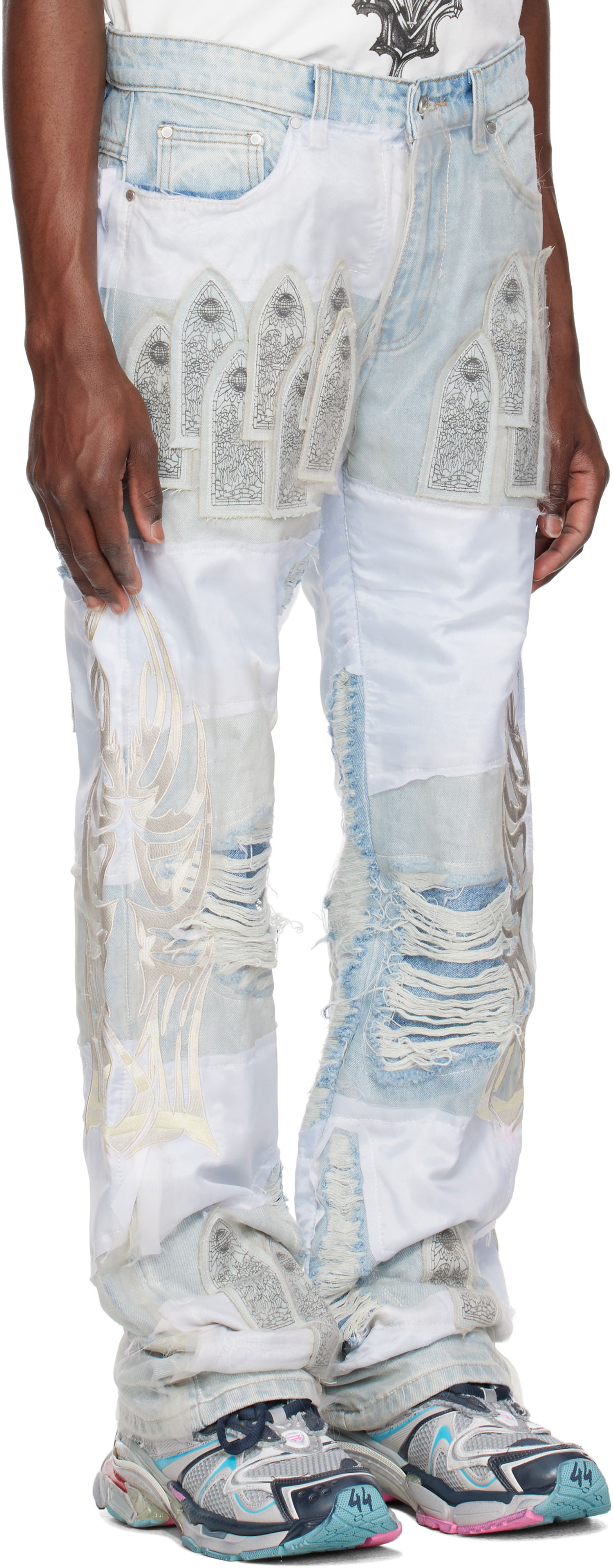 Jeans Who Decides War Who Decides War 'WDW' Winged Organza Denim Jeans Blå | 1121180008SS25, 1