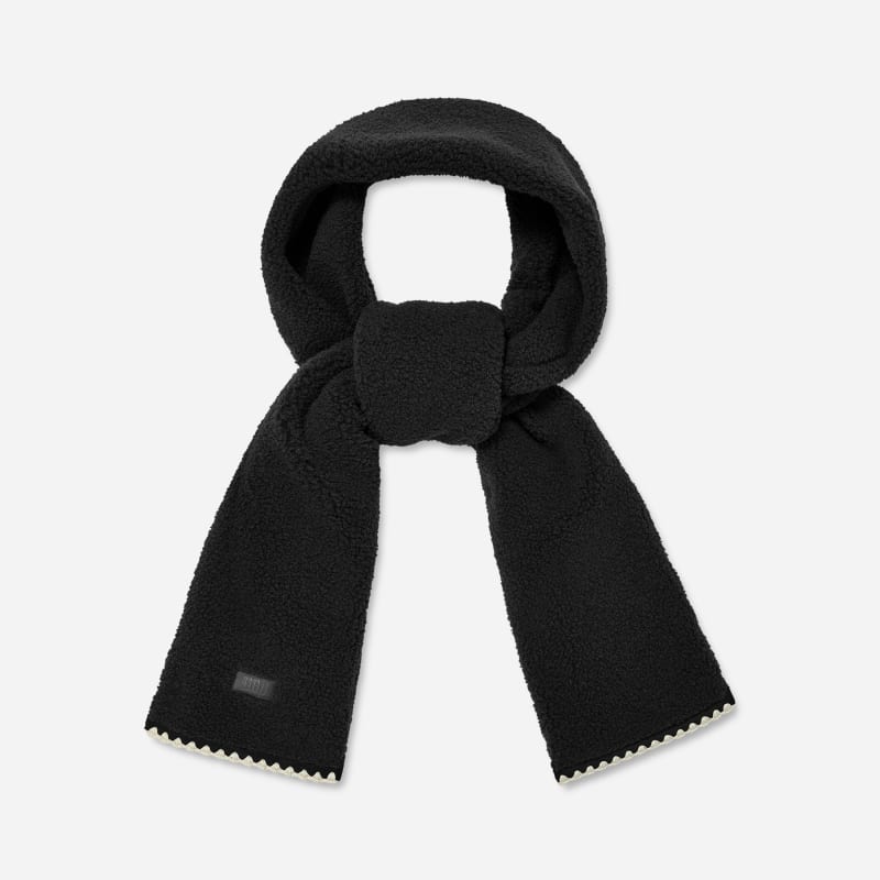 Tørklæde UGG Fleece Scarf with Scalloped Trim Sort | 101021-BLK, 0