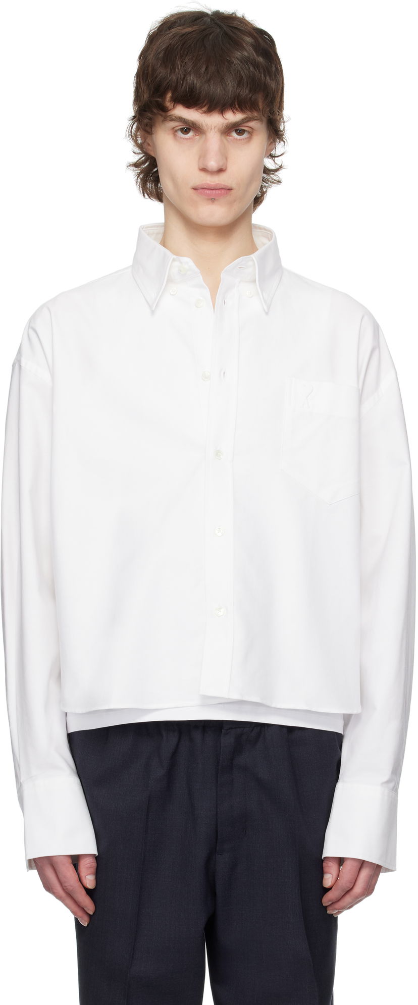 Skjorte AMI AMI Paris Cropped Oversized Shirt Hvid | USH123.CO0031