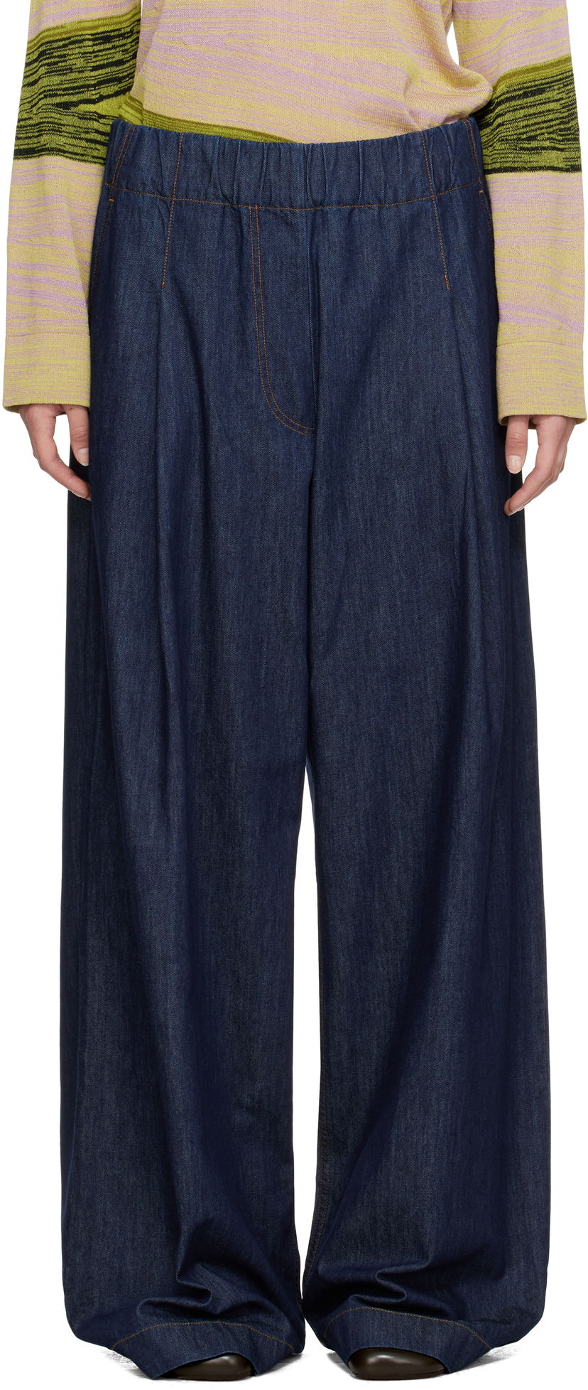Bukser Dries Van Noten Dries Van Noten Drawstring Wide-Leg Jeans Blå | 251-010936-1553