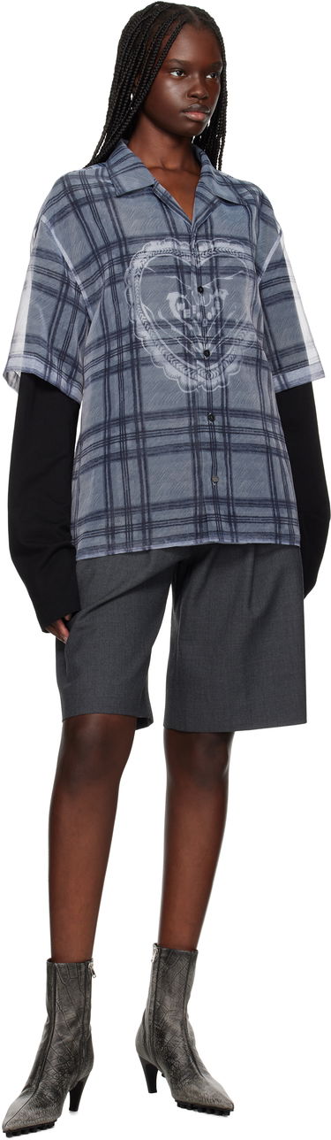 Skjorte We11done We11done Heart Layered Check Pattern Shirt Grå | WD-SH1-25-176-U-GY, 3