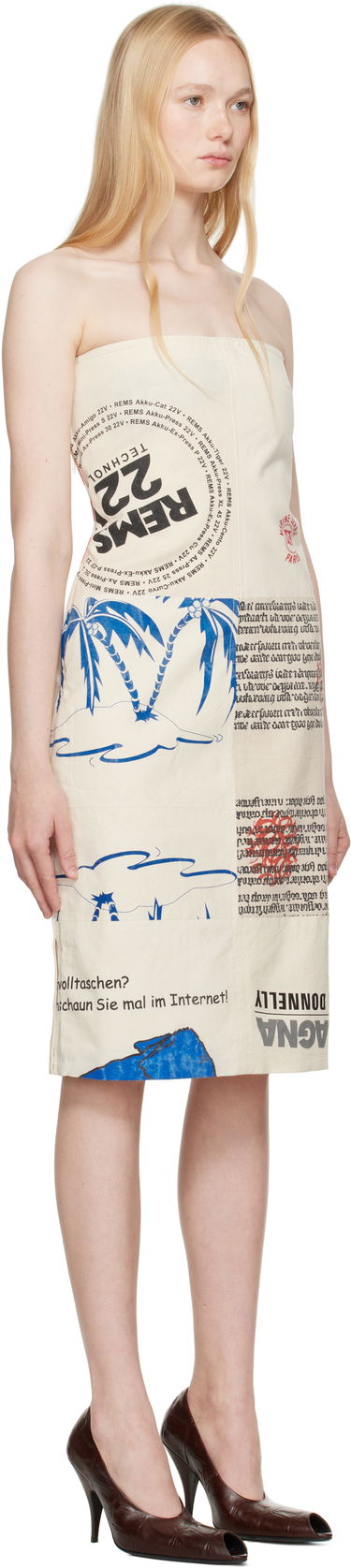 Kjole Marine Serre Marine Serre Regenerated Tote Bags Bustier Midi Dress Beige | WDR358A UWOV0009, 1