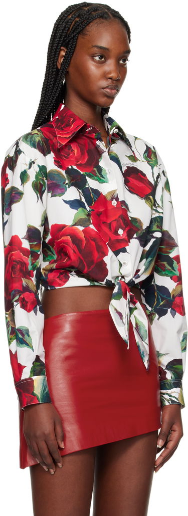 Skjorte Dolce & Gabbana Dolce&Gabbana Rose Print Tie Front Shirt Hvid | F5S65T HS5S2, 1