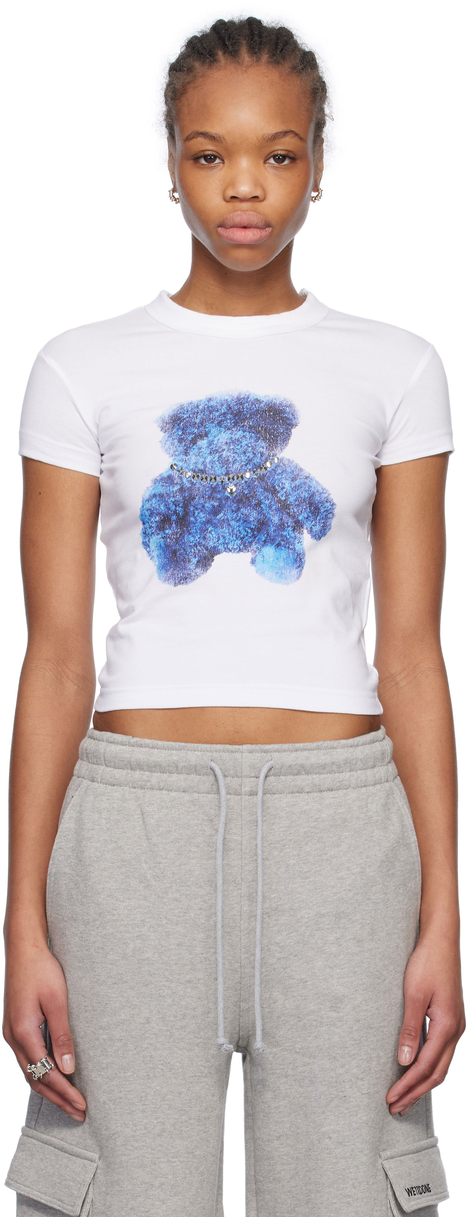 Crop top We11done We11done Studded Bear Cropped T-Shirt Hvid | WD-TT0-25-754-W-WH, 0