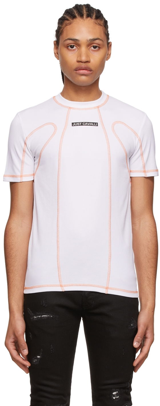 T-shirt Just Cavalli Polyester T-Shirt With Contrast Stitching Hvid | S03GC0660 N21643