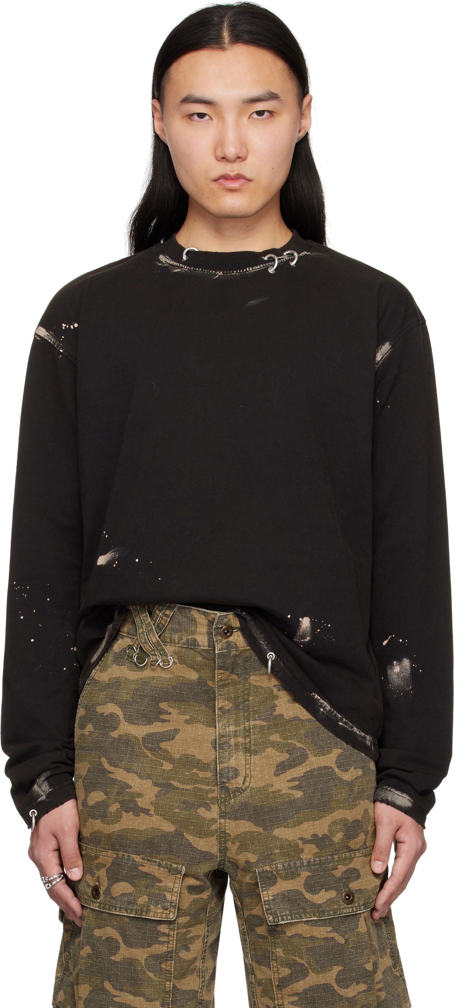 Sweatshirt We11done We11done Pierced Long Sleeve T-Shirt Sort | WD-TT0-25-771-U-BK, 0