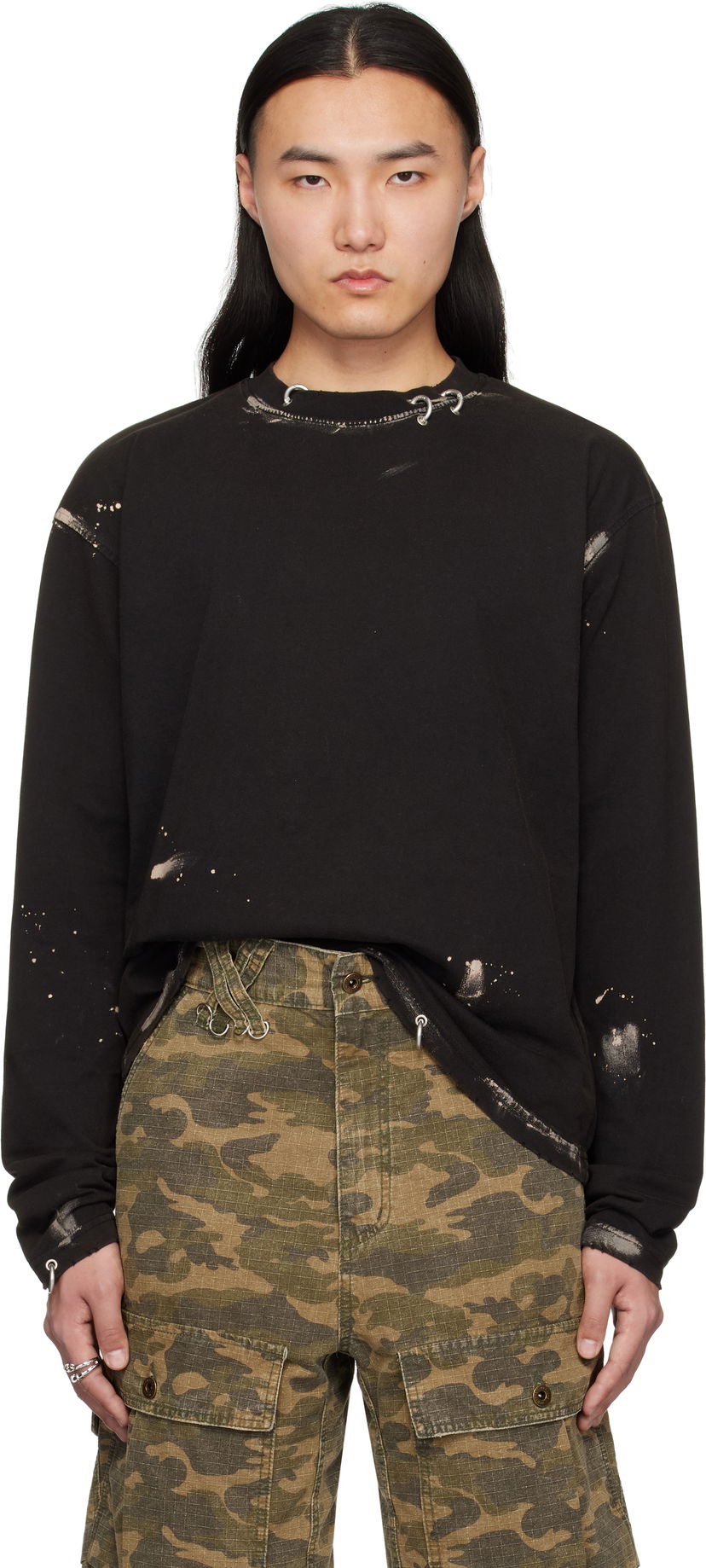 Sweatshirt We11done We11done Pierced Long Sleeve T-Shirt Sort | WD-TT0-25-771-U-BK