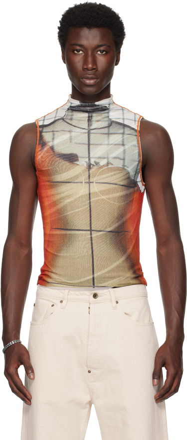 Tanktop Jean Paul Gaultier Jean Paul Gaultier 'The Fire' Printed Mesh Tank Top Orange | 25/03-W-TO307-M003P-150100, 0