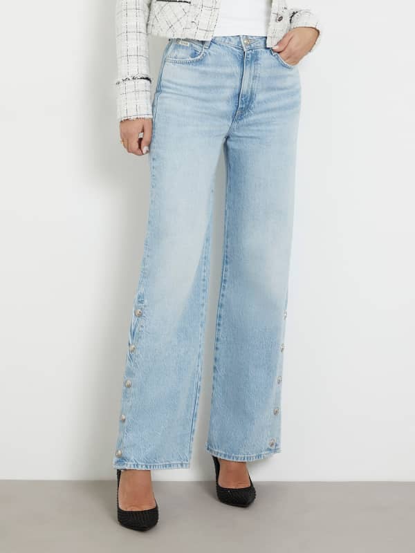 Jeans GUESS High Rise Wide Leg Denim Pant Blå | W4GA98D5BO0, 0