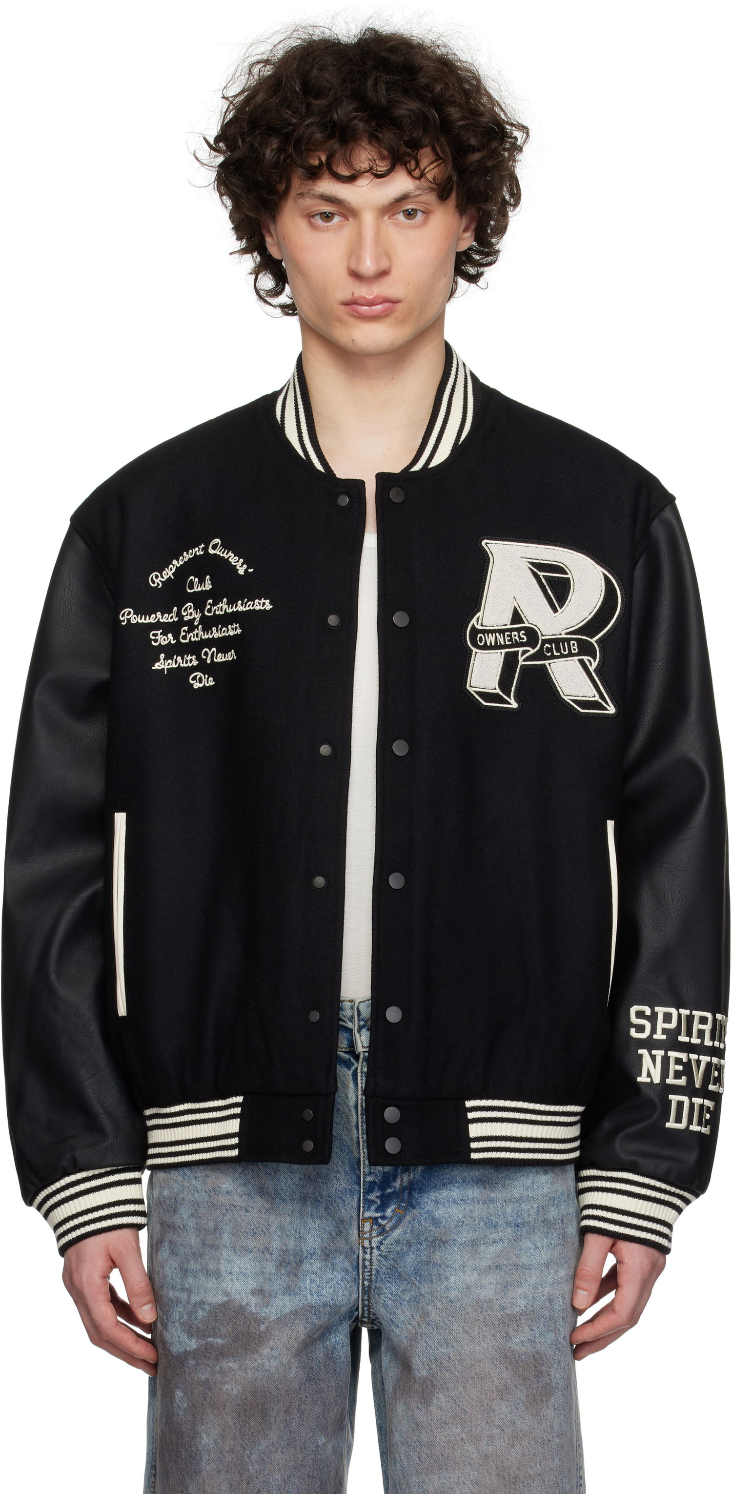 Bomberjakke Represent Clo Represent 'Owners Club' Varsity Bomber Jacket Sort | MLM100231, 0