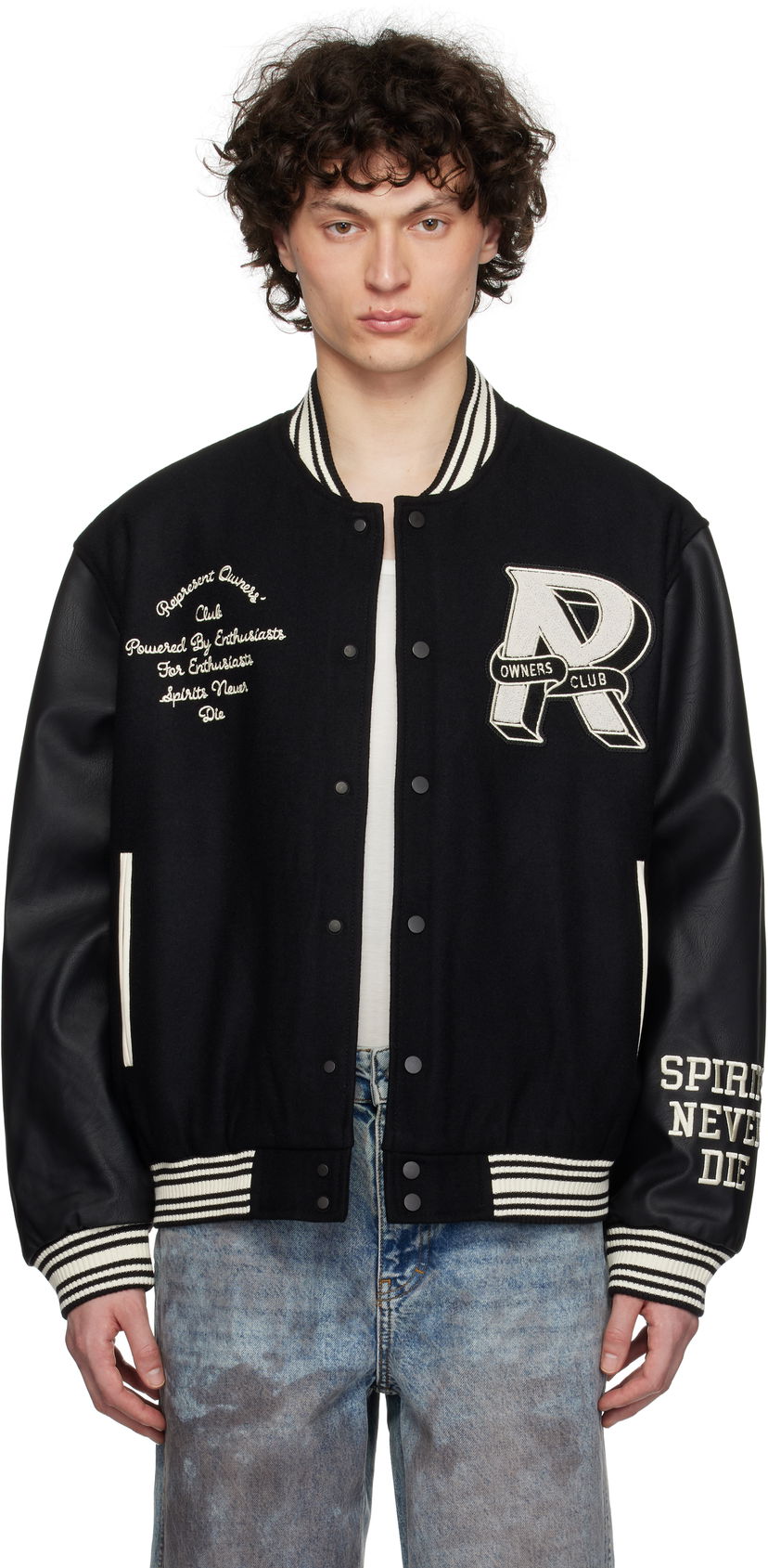 Bomberjakke Represent Clo Represent 'Owners Club' Varsity Bomber Jacket Sort | MLM100231