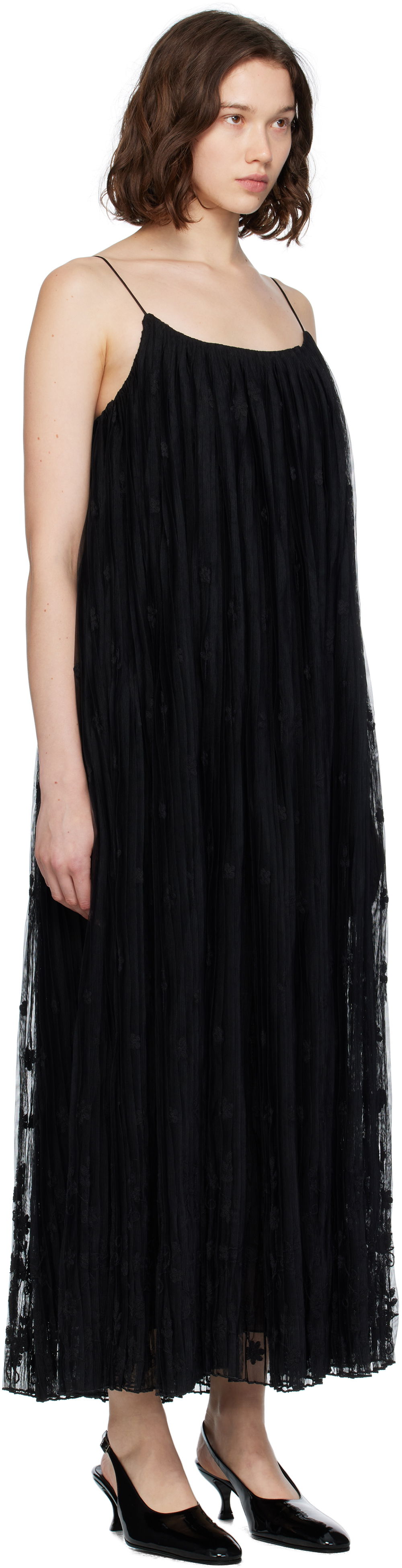 Kjole TOTEME TOTEME Floral Tulle Midi Dress Sort | 253-WRD0211-FB0431, 1