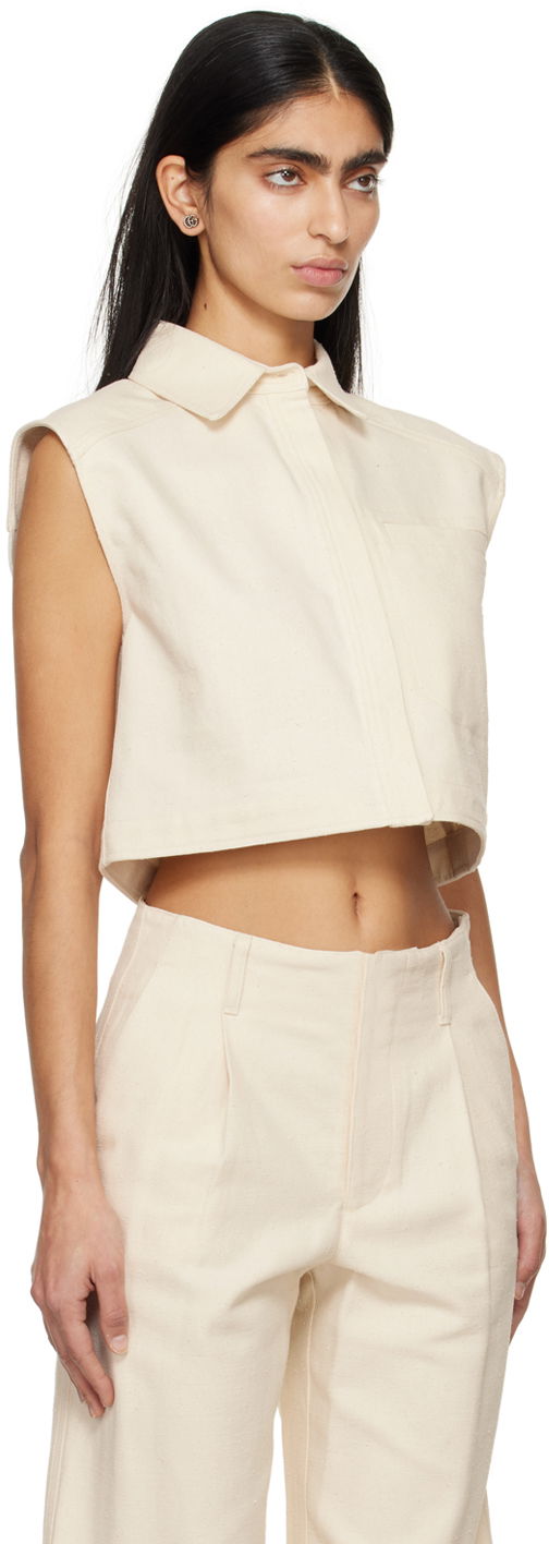 Skjorte Loulou de Saison Loulou de Saison Adora Cropped Sleeveless Shirt Hvid | ADORA, 1