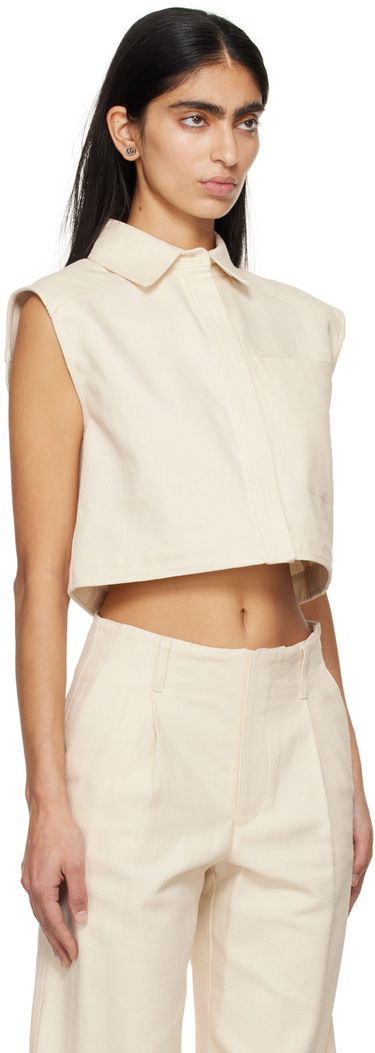 Skjorte Loulou de Saison Loulou de Saison Adora Cropped Sleeveless Shirt Hvid | ADORA, 1
