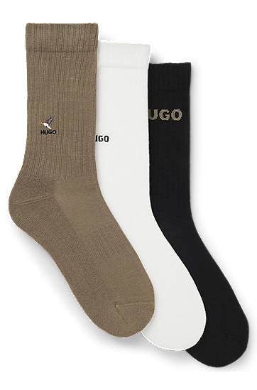 Sokker BOSS Three-pack of short ribbed socks with embroidered detailing Flerfarvet | 50546351, 0