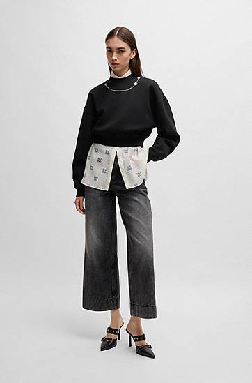 Sweater BOSS Cropped Sweatshirt with Detachable Chain Sort | 50530446, 1