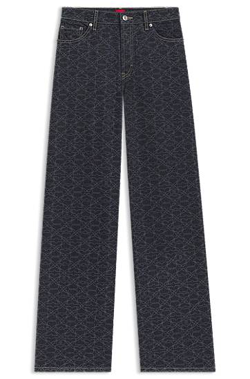 Jeans BOSS Monogram Laser-Print Super-Wide-Leg Jeans Blå | 50541522, 0