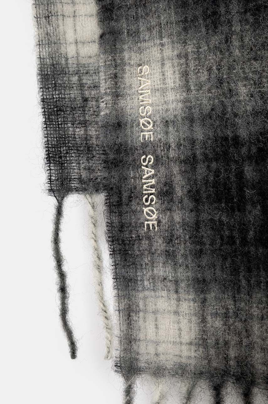 Tørklæde Samsoe Samsoe Samsoe Samsoe Checked Wool Scarf with Fringed Ends and Wooden Ring Flerfarvet | U23300003, 1