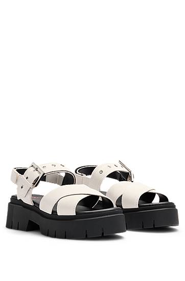 Tilbehør BOSS Suede Sandals with Buckled Strap and Chunky Sole Hvid | 50541753, 0