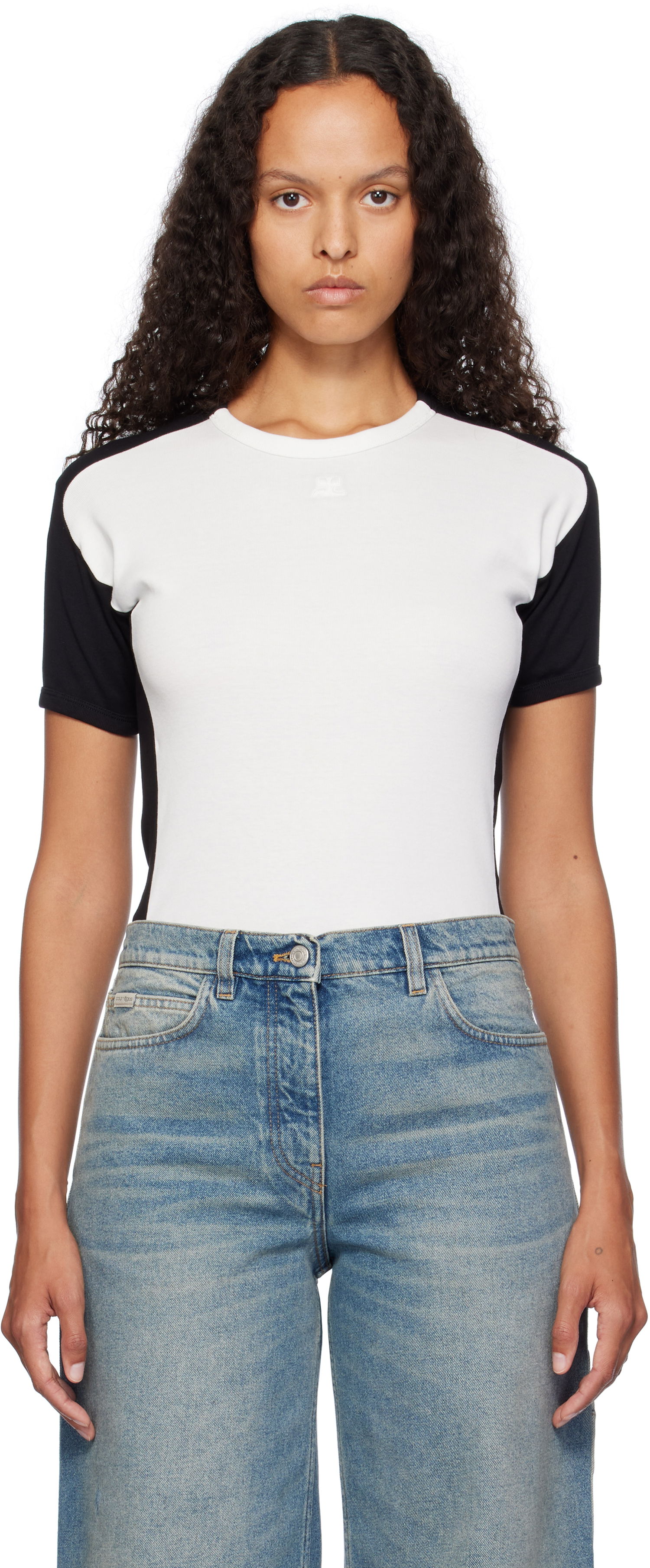 Krop Courrèges Contrast Frame T-Shirt Hvid | 324JTS147JS0070, 0