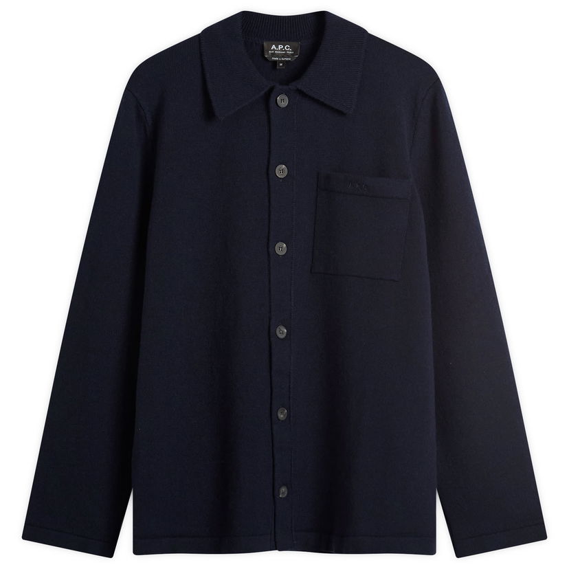 Jakke A.P.C. Men's Matti Felted Wool Shirt Jacket, Size Small Mørkeblå | WOASB-M03237-IAK