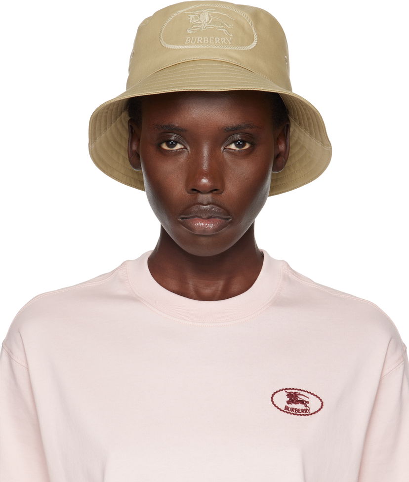 Hat Burberry Burberry Knight Stamp Gabardine Bucket Hat Beige | 8110782