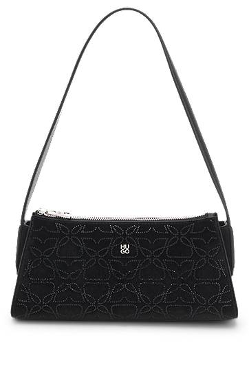 Skuldertaske BOSS Velvet-touch hobo bag with rhinestone embellishments Sort | 50552507, 0