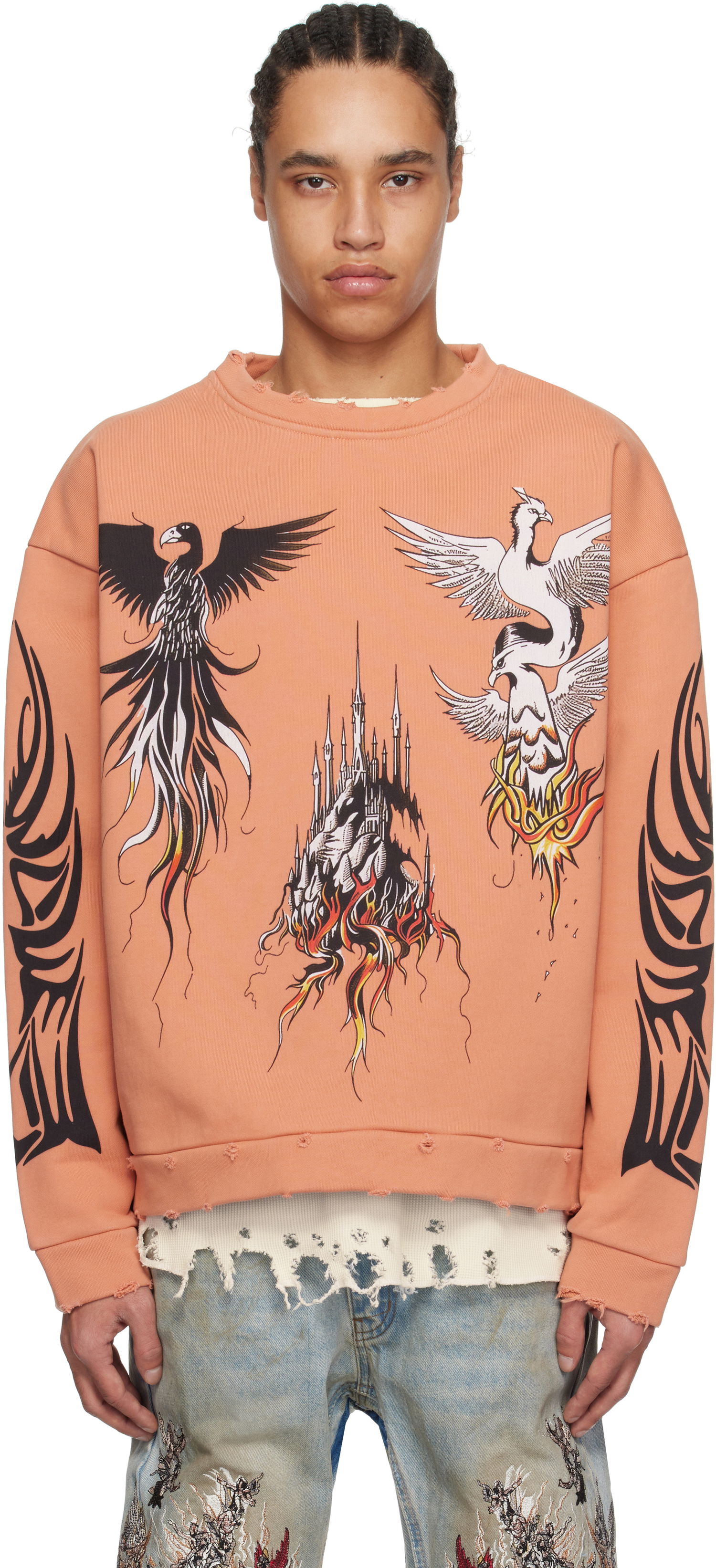 Sweatshirt Who Decides War Who Decides War Nefarious Winged Crewneck Sweater Orange | 1110390004SS25, 0