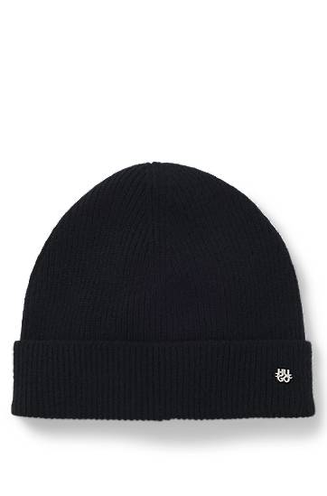 Beanie BOSS Cashmere beanie hat with logo trim Sort | 50551731, 0