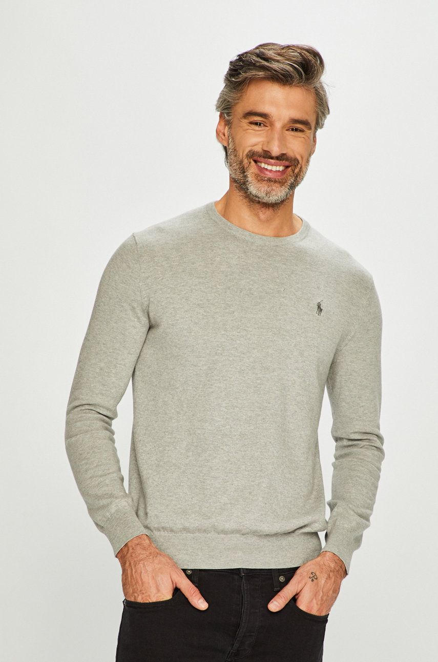 Sweater Polo by Ralph Lauren Slim Fit Cotton Sweater Grå | 710684957003, 0