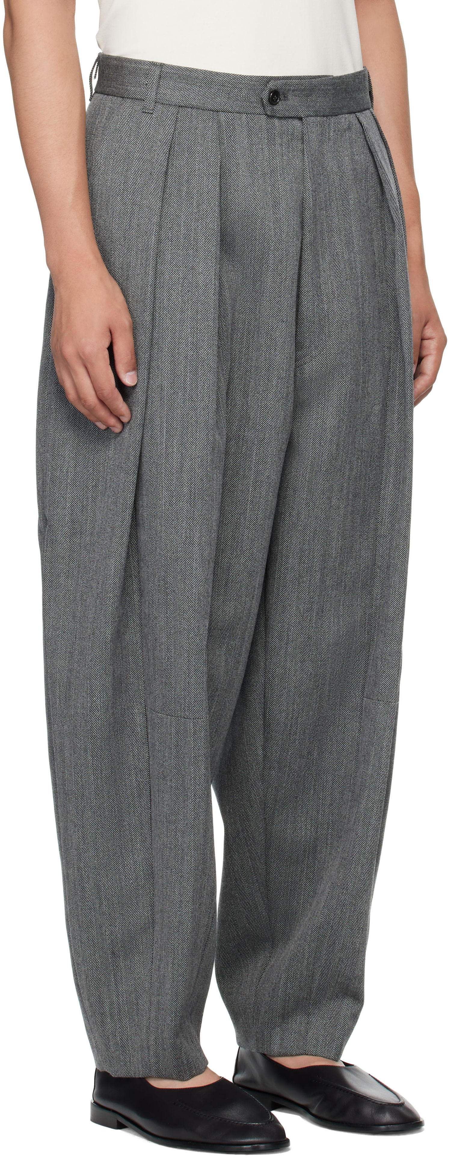 Bukser HED MAYNER Hed Mayner Pleated Wide-Leg Wool Trousers Grå | HMMB30042A-HB103, 1