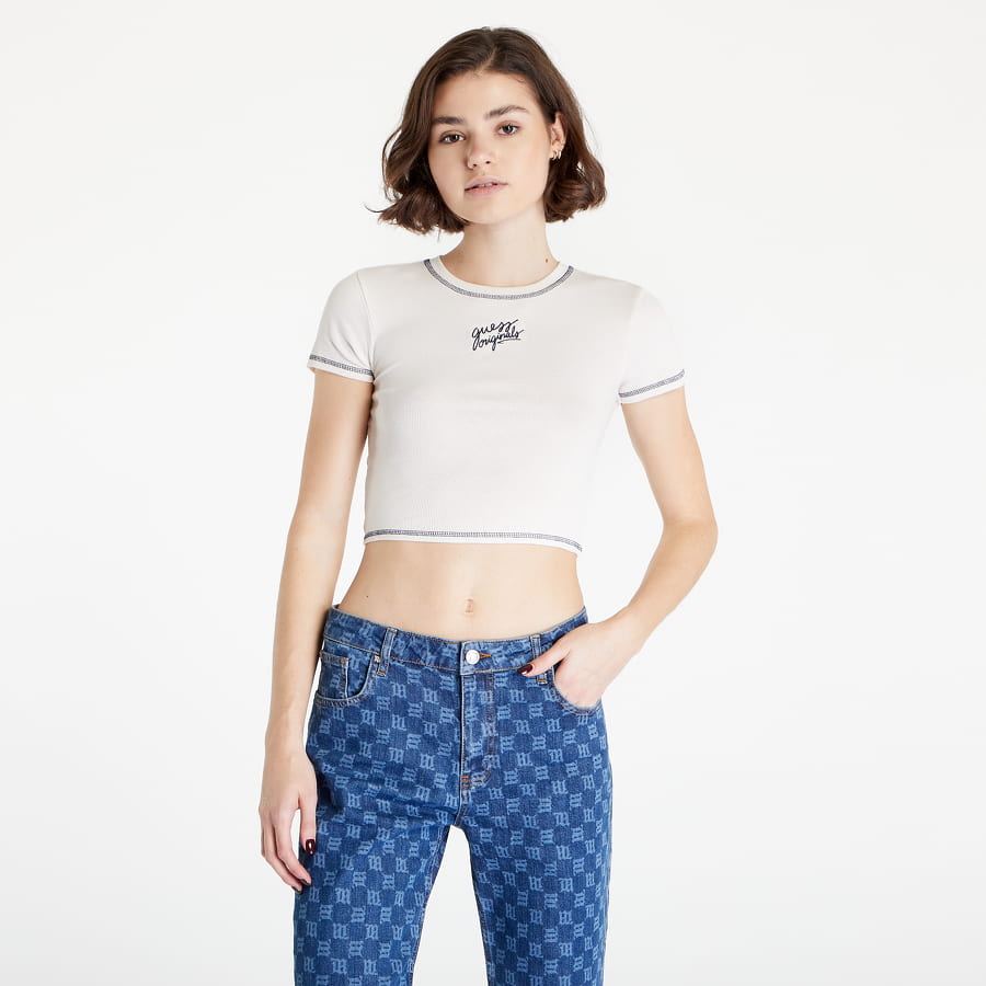 T-shirt GUESS Mya Ribbed Crop Baby Tee Beige | W2BP05KA0H3-G053, 0