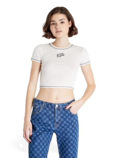 T-shirt GUESS Mya Ribbed Crop Baby Tee Beige | W2BP05KA0H3-G053