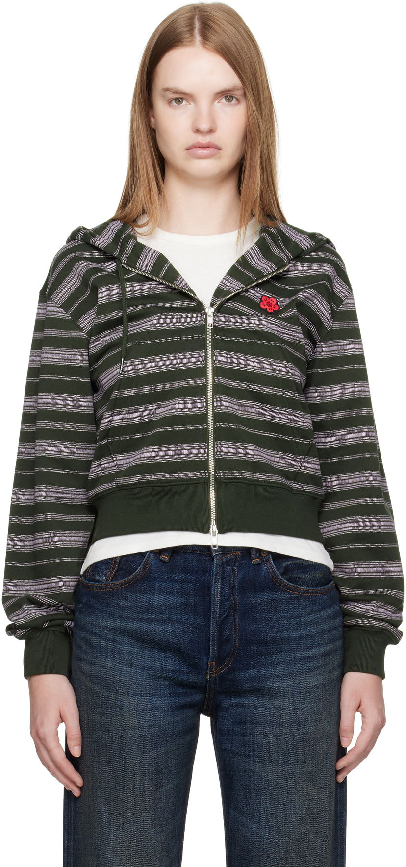Sweatshirt KENZO Kenzo Paris 'Boke Flower' Striped Cropped Hoodie Grøn | FF62HO1504MS