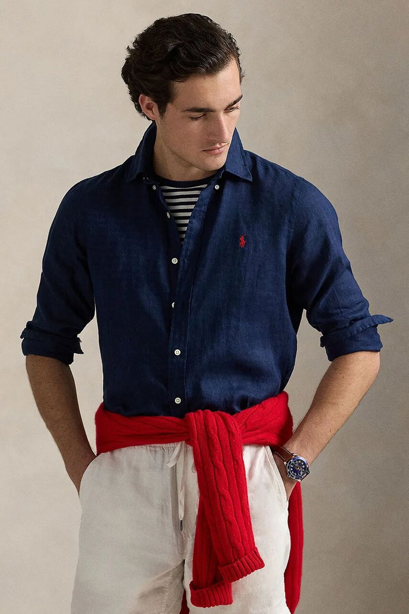 Skjorte Polo by Ralph Lauren Polo Ralph Lauren Linen Sport Shirt, Regular Fit Mørkeblå | 710966294