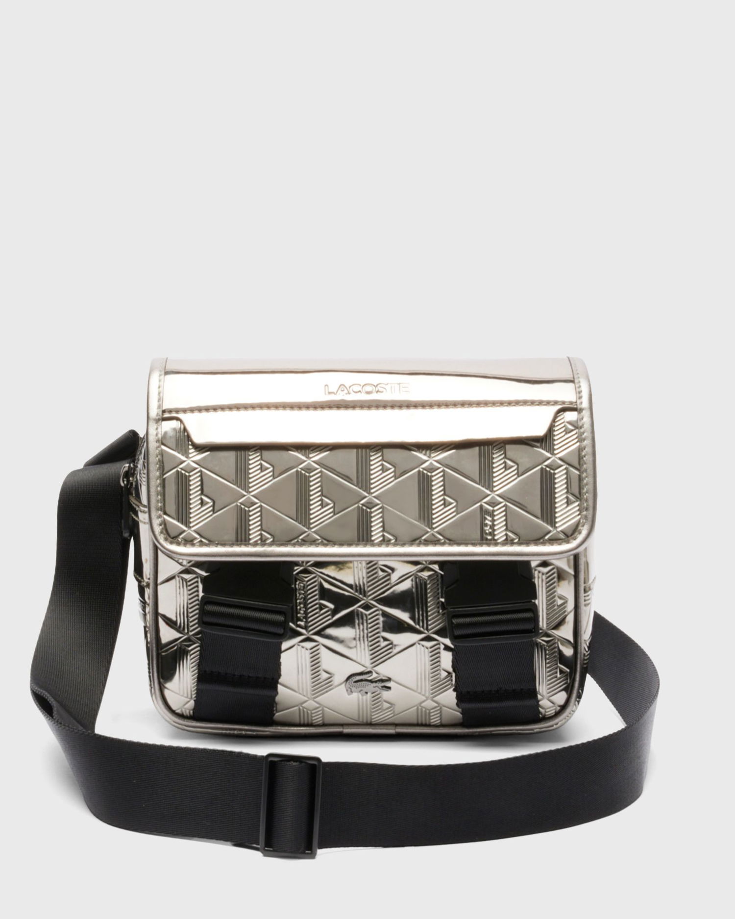 Skuldertaske Lacoste Metallic Embossed Geometric Messenger Bag Metalisk | NU4962BG-Q83, 0