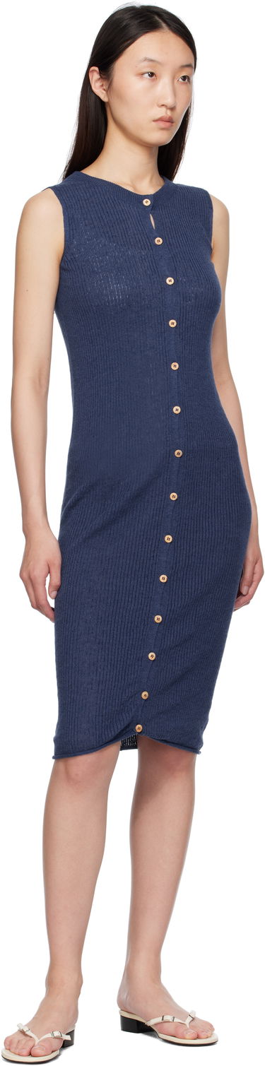 Kjole Baserange Baserange Sleeveless Button-Front Midi Dress Blå | DRDR-LI-SU25, 3
