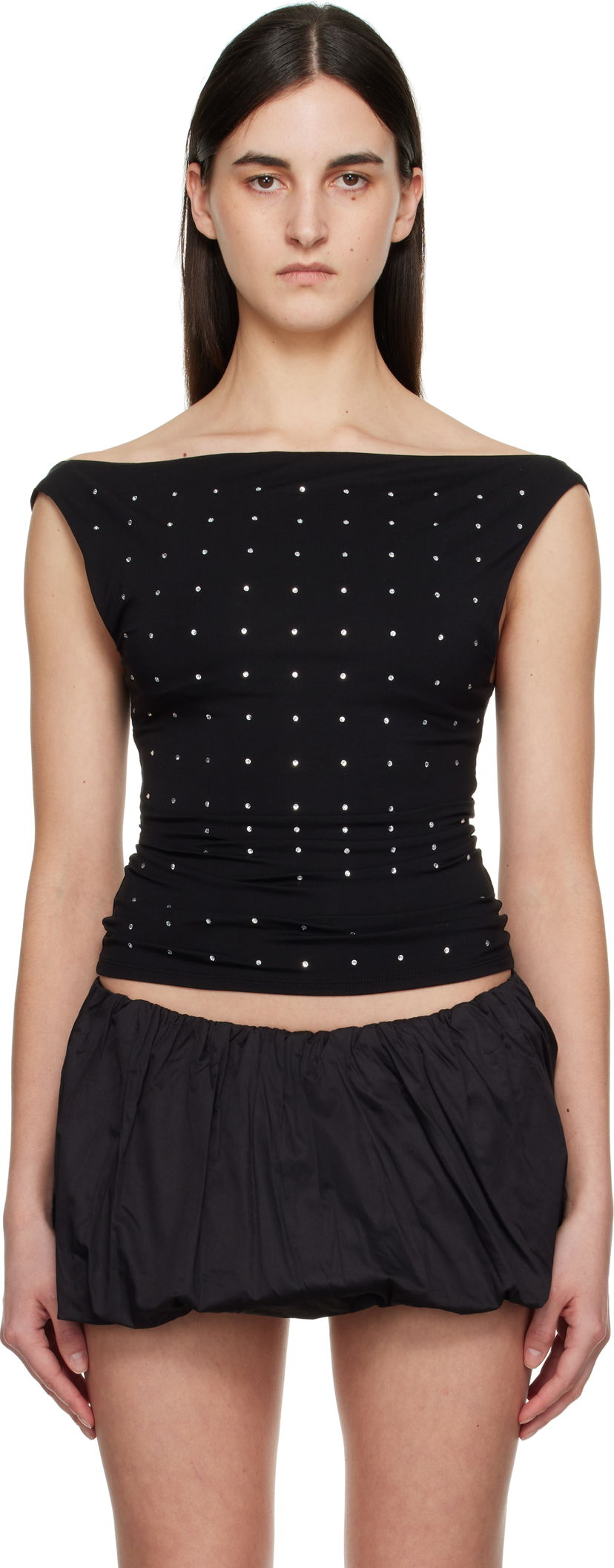 Nederdel Miaou Miaou Lani Crystal-Embellished Jersey Top Sort | 7114TJRBLK